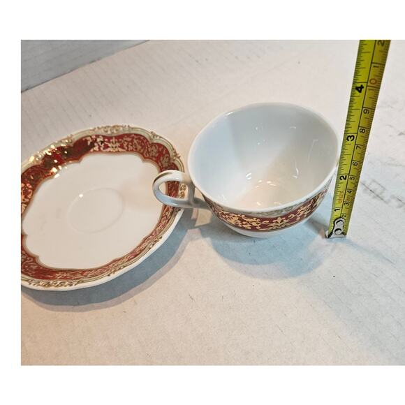 Teacup and Saucer Andrea by Sadek Winterthur porcelain Red Gold - Picture 7 of 9